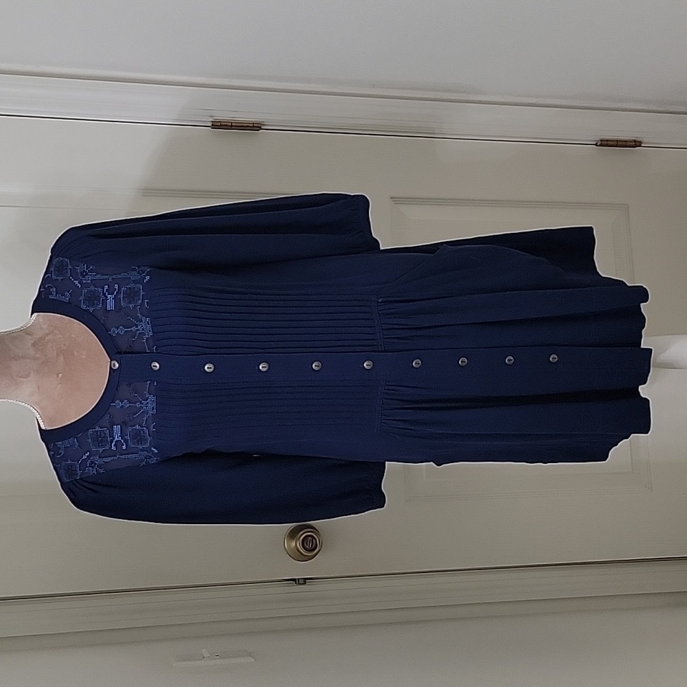 Anthropologie, Size 0 "Dubois" Dress, Blue Pintuck Pleats, Embroidered Yoke EUC